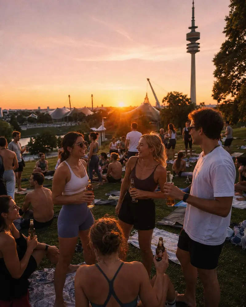 People celebrating at an 8PM Club event at the Olympiastadion
